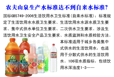 信用危機之二:水標(biāo)準(zhǔn)疑云 生產(chǎn)標(biāo)準(zhǔn)不及自來水?