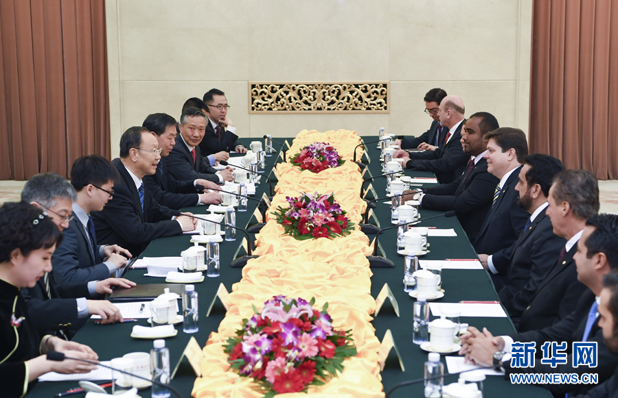 3月22日，中共中央書(shū)記處書(shū)記、全國(guó)政協(xié)副主席杜青林在北京會(huì)見(jiàn)巴西民主運(yùn)動(dòng)黨眾議院黨團(tuán)領(lǐng)袖羅西率領(lǐng)的該黨干部考察團(tuán)。 新華社記者張領(lǐng)攝