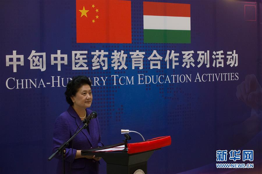 6月18日，在匈牙利布達(dá)佩斯，中國(guó)國(guó)務(wù)院副總理劉延?xùn)|出席中匈中醫(yī)藥教育合作系列活動(dòng)時(shí)講話(huà)。中國(guó)國(guó)務(wù)院副總理劉延?xùn)|18日在布達(dá)佩斯考察匈牙利塞梅爾維斯醫(yī)科大學(xué)并出席中匈中醫(yī)藥教育合作系列活動(dòng)。 新華社發(fā)（弗爾季&middot;奧蒂洛攝）