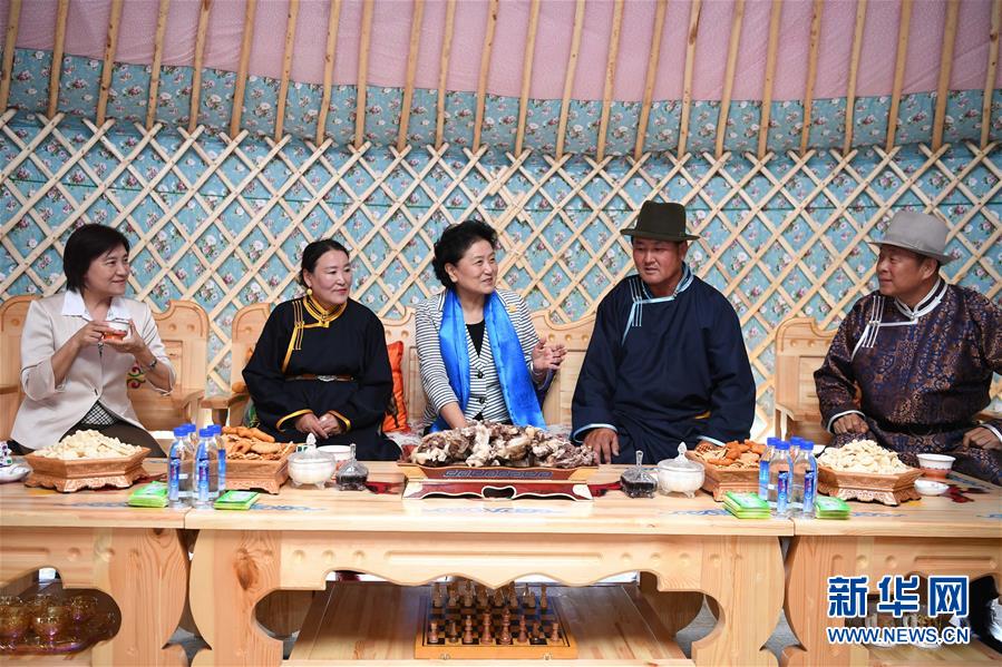 8月10日，中共中央政治局委員、國(guó)務(wù)院副總理、中央代表團(tuán)副團(tuán)長(zhǎng)劉延?xùn)|率中央代表團(tuán)二分團(tuán)來到呼倫貝爾，把以習(xí)近平同志為核心的黨中央的親切關(guān)懷和全國(guó)人民的美好祝福帶給當(dāng)?shù)馗髯甯刹咳罕?。這是劉延?xùn)|在呼倫貝爾市陳巴爾虎旗與當(dāng)?shù)啬撩裼H切交談。新華社記者 連振 攝