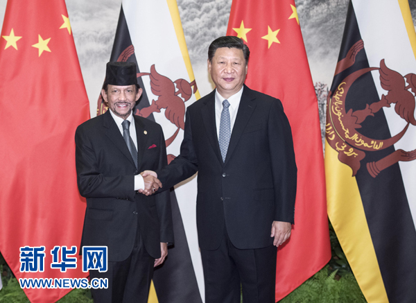 9月13日，國家主席習近平在北京人民大會堂同文萊蘇丹哈桑納爾舉行會談。 新華社記者 李濤 攝