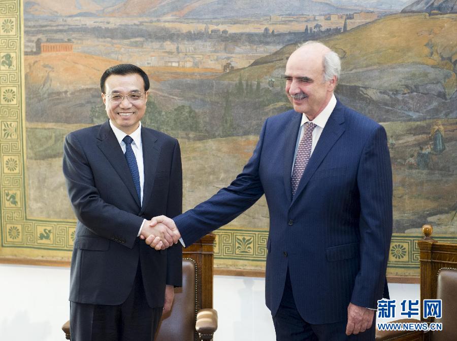 6月19日，國務院總理李克強在希臘議會大廈會見希臘議長米馬拉基斯。新華社記者 王曄 攝