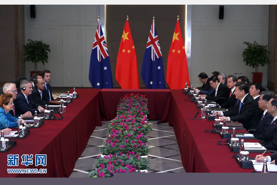 11月16日，國家主席習(xí)近平在土耳其安塔利亞會(huì)見澳大利亞總理特恩布爾。 新華社記者 龐興雷 攝