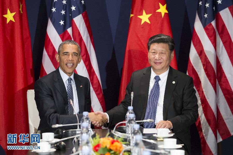 11月30日，國(guó)家主席習(xí)近平在巴黎會(huì)見(jiàn)美國(guó)總統(tǒng)奧巴馬。新華社記者黃敬文攝